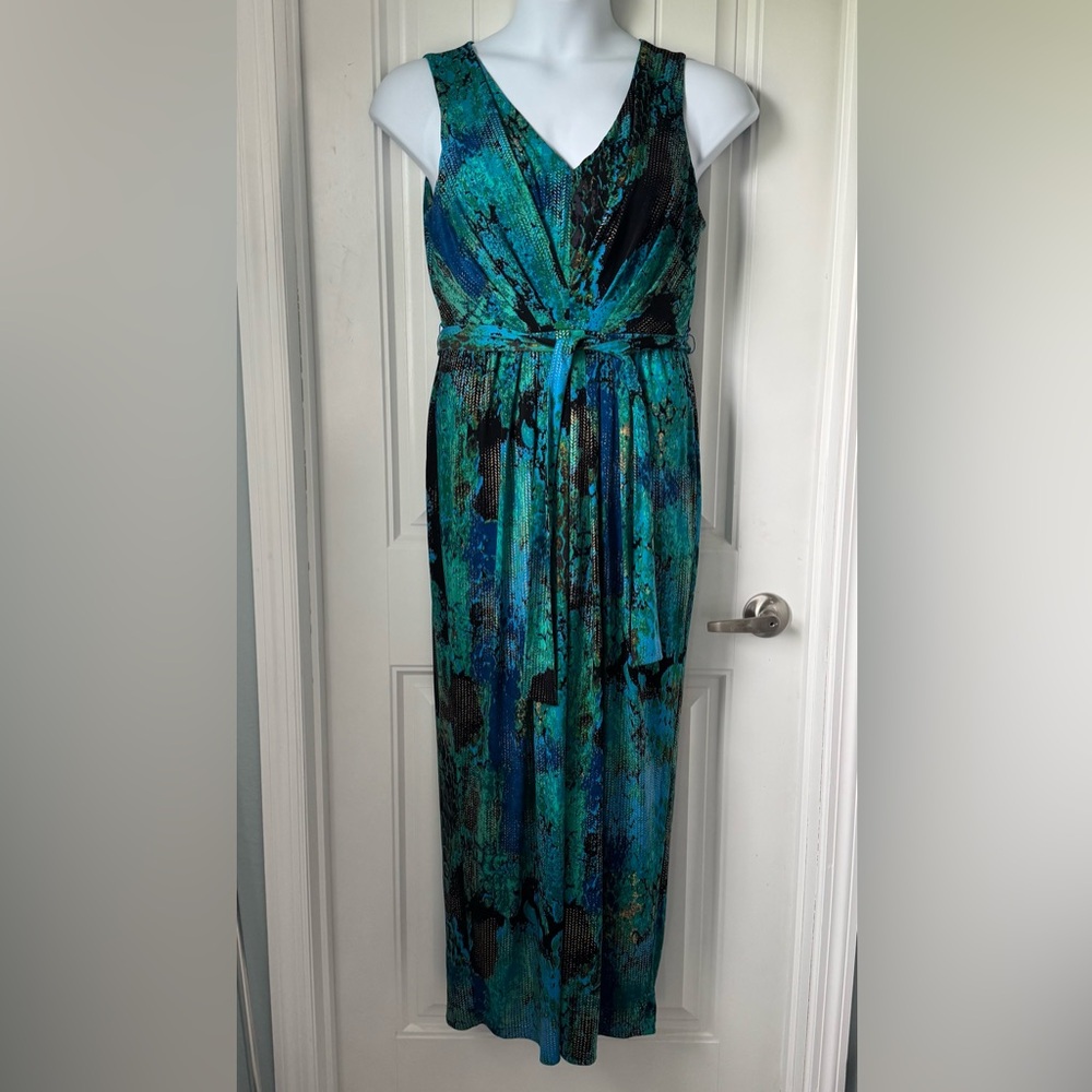 Elegant Teal/Gold/Black Maxi Dress